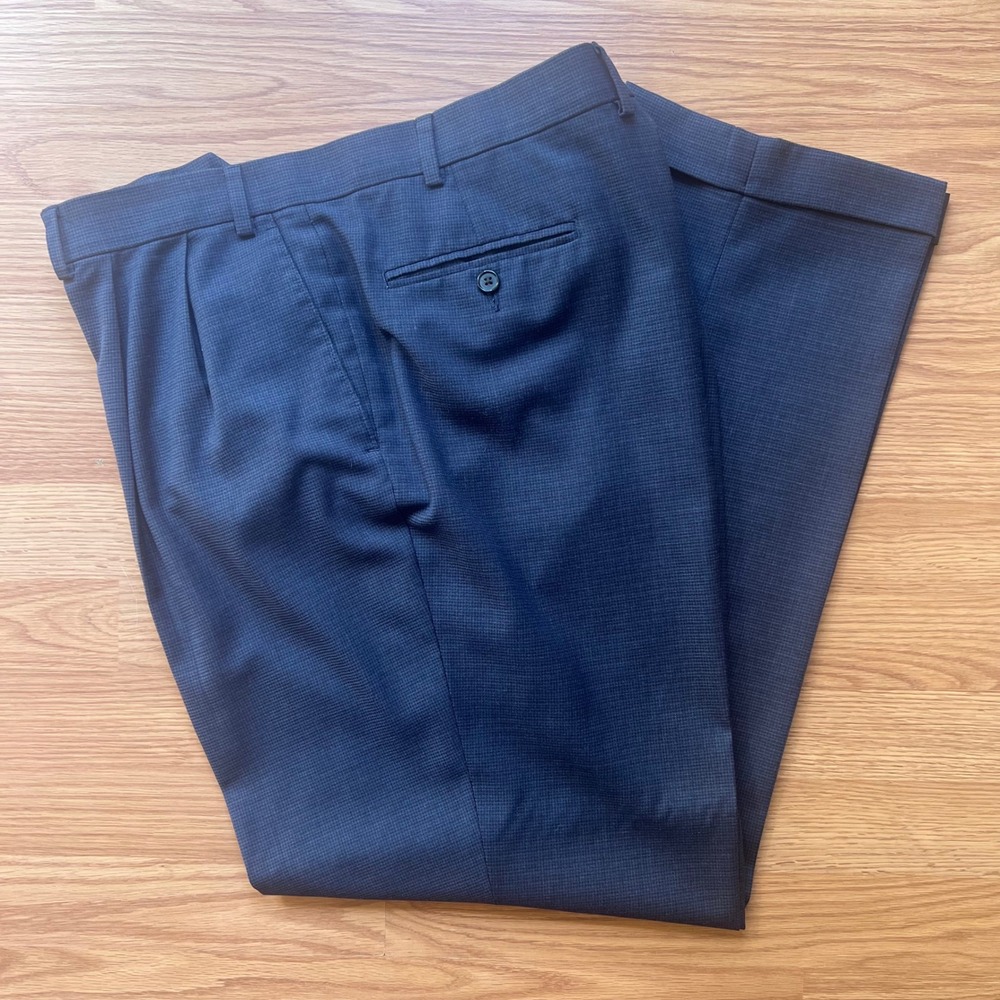 Ralph Ralph Lauren Mens 40x32 Navy Plaid Pleated Cuffed Dress Pants Trousers